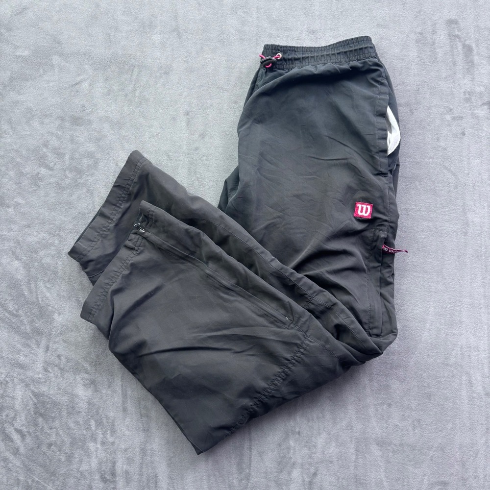 Wilson Mens Black Lined Track Pants Elastic Waist Zipper Leg Warm Up Medium